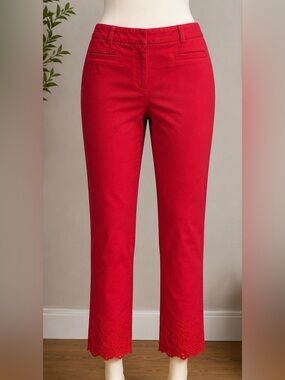 Gap Women's Vibrant Red Slim Chinos with Scalloped Eyelet Hem